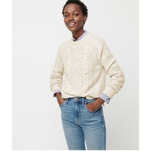 New J. Crew Pom Pom Cable Knit Sweater Sz XXS Soft Cream